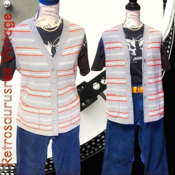 Vintage 70’s Funky Striped Button Up Shirt Vest, Large, Marty Gutmacher - Picture 1 of 4
